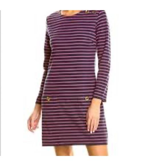 Sail to Sable STS Womens Dress XL Blue Pink Stripe Decorative Buttons On Pockets - Picture 2 of 7